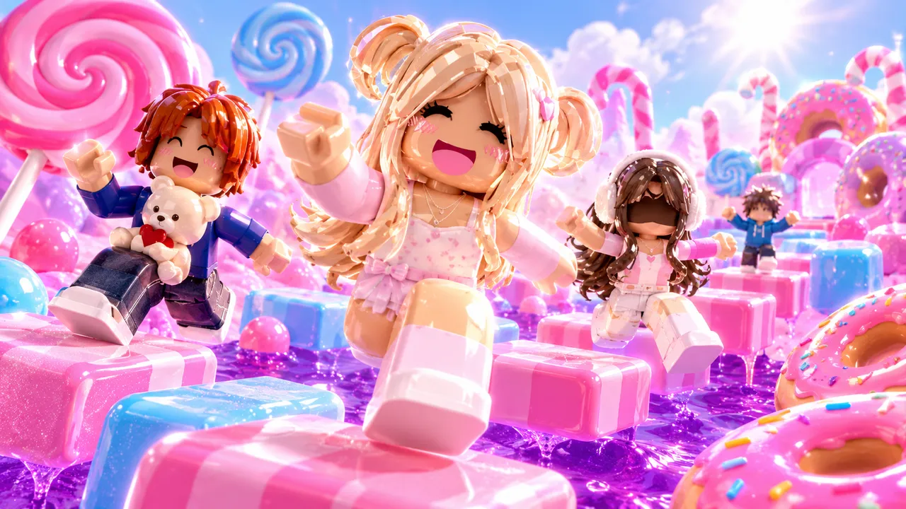 Candy Kingdom Obby Roblox thumbnail made with AI