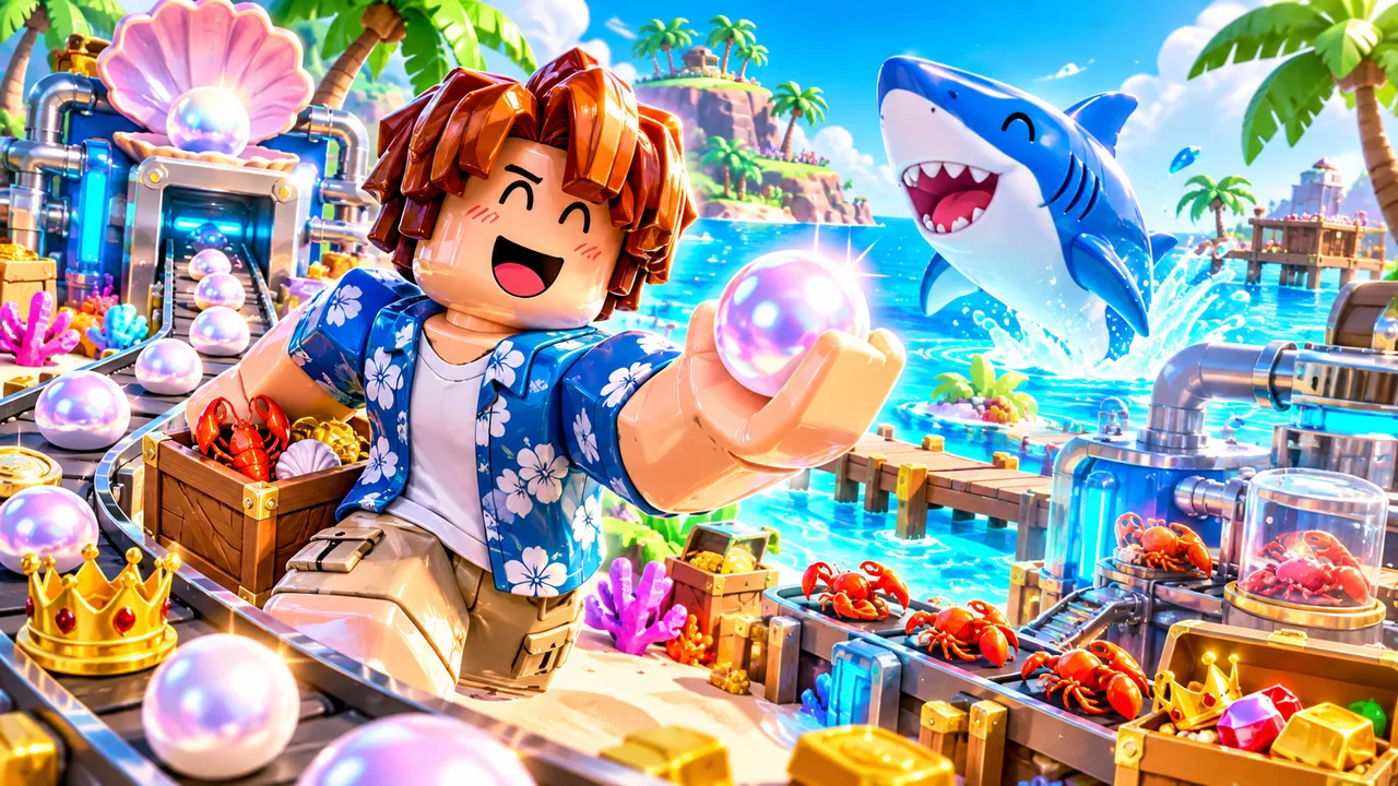 Shark Reef Tycoon Roblox thumbnail made with AI