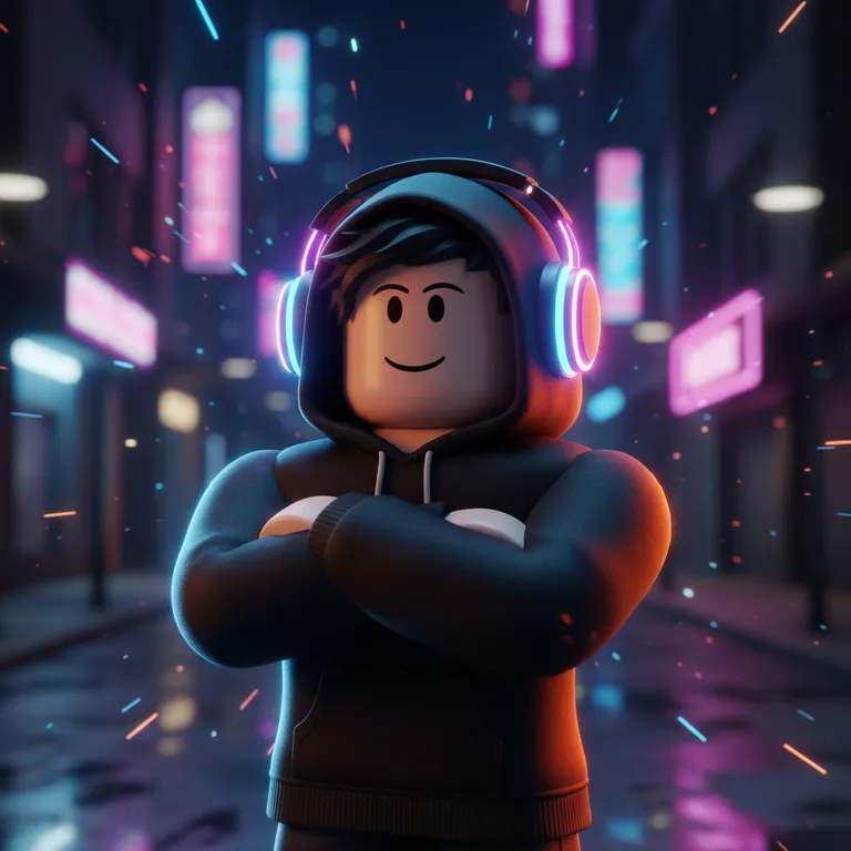 Neon style Roblox GFX of an avatar in a hoodie