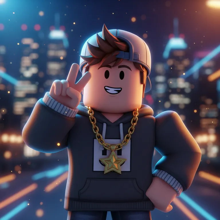 Cartoon Roblox PFP of an avatar doing a peace sign