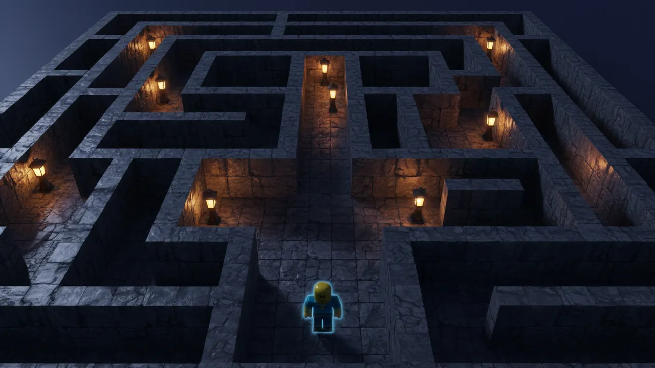 Top view of a horror game maze
