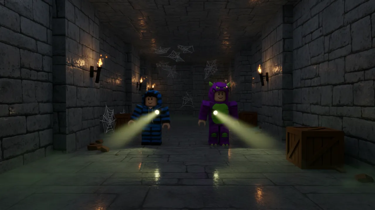 Players exploring a dark horror maze