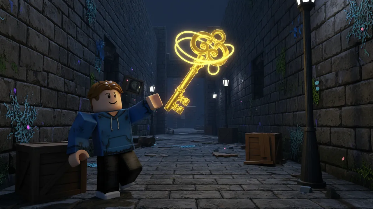 Glowing key in a horror maze