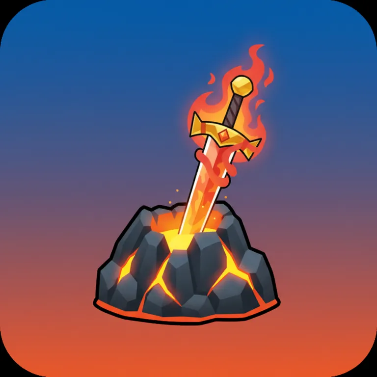 AI Roblox icon of a flaming sword in volcanic rock