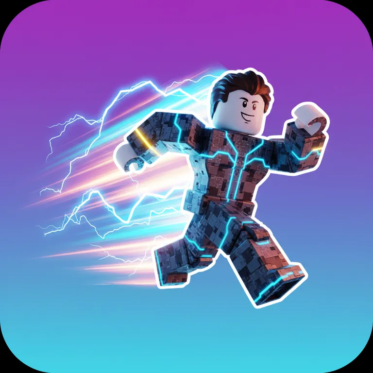 Neon Roblox game icon of a running character with lightning