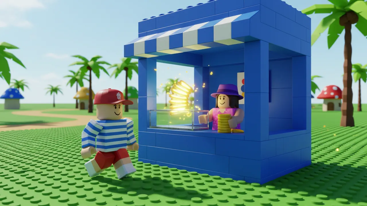 A Roblox shop kiosk selling a speed coil, the kind of game the script generator builds