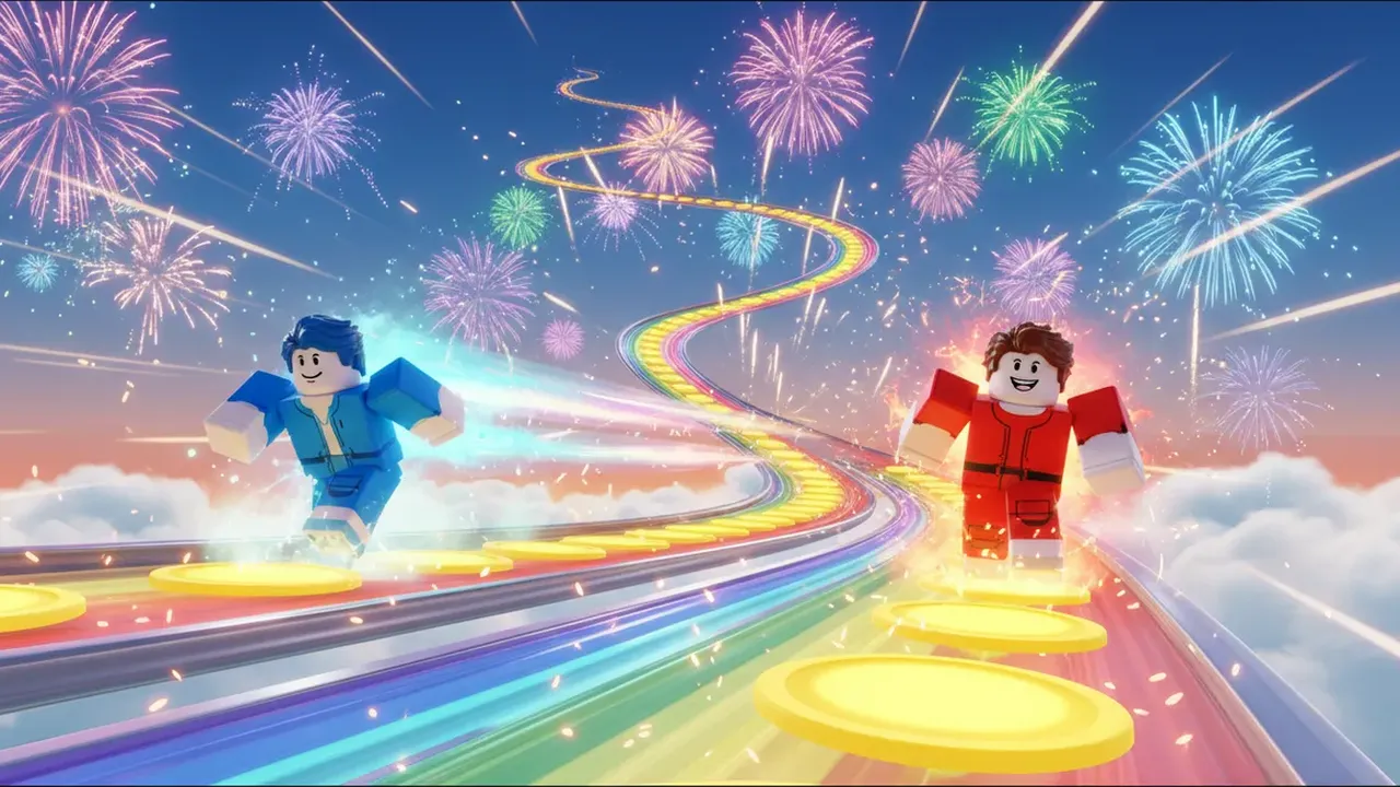 Funny Roblox racing thumbnail made with AI on a rainbow speed track